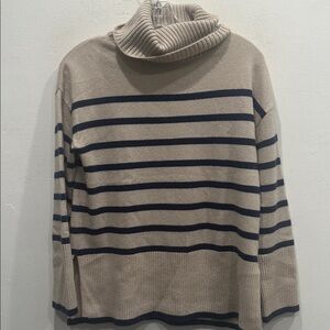 Saks Fifth Avenue cashmere turtleneck stripe sweater tan blue Size XS classic